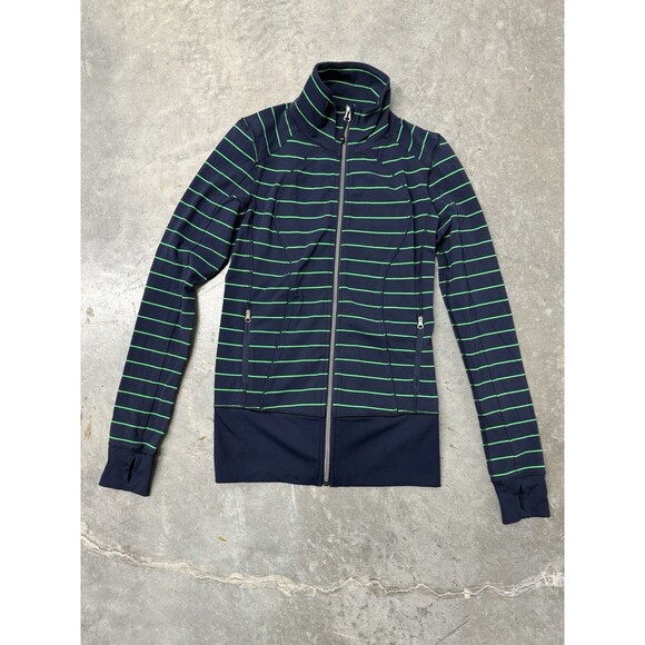 Lululemon Nice Asana Jacket. Slalom Stripe Inkwell. Navy Blue/Green.Womens.Sz 6 - Picture 3 of 16